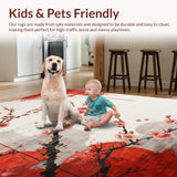 Ultra Soft Area Rug, Non Slip, Stain Resistant, Washable Area Rugs for Living Room, Bedroom, Contemporary Red Blossom Print(Red)