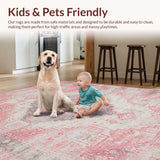Ultra Soft Area Rug, Non Slip, Stain Resistant, Washable Area Rugs for Living Room, Bedroom, Trendy Striped Earthy Palette(Pink)