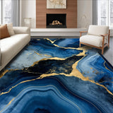 Ultra Soft Area Rug, Non Slip, Stain Resistant, Washable Area Rugs for Living Room, Bedroom, Luxurious Gold Abstract Waves(Blue)