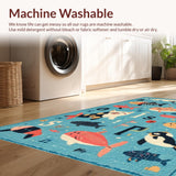 Ultra Soft Area Rug, Non Slip, Stain Resistant, Washable Area Rugs for Living Room, Bedroom, Preschool ABC Number Educational Ocean Creature Play Area Rug(Blue)