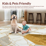 Ultra Soft Area Rug, Non Slip, Stain Resistant, Washable Area Rugs for Living Room, Bedroom, Auraweave Area Abstract Beige Gold Marble Geometric(White)