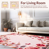 Ultra Soft Area Rug, Non Slip, Stain Resistant, Washable Area Rugs for Living Room, Bedroom, Vibrant Rosebud Textured Delight(Pink)