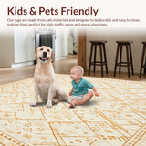 Ultra Soft Area Rug, Non Slip, Stain Resistant, Washable Area Rugs for Living Room, Bedroom, Contemporary Boho Diamond Pattern with Artistic Tan Lines and Modern Accents(Beige)