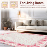 Ultra Soft Area Rug, Non Slip, Stain Resistant, Washable Area Rugs for Living Room, Bedroom, Scalloped Ribbon Bow Rug Coquette Preppy Accent with Wavy Border Design(Pink)