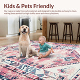 Ultra Soft Area Rug, Non Slip, Stain Resistant, Washable Area Rugs for Living Room, Bedroom, Playful Vintage Medallion Style(Pink)