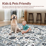 Ultra Soft Area Rug, Non Slip, Stain Resistant, Washable Area Rugs for Living Room, Bedroom, Rustic Vintage Tiled Pattern(White)