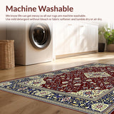 Ultra Soft Area Rug, Non Slip, Stain Resistant, Washable Area Rugs for Living Room, Bedroom, Timeless Vintage Ivory Patterned Rug(Red)