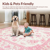 Ultra Soft Area Rug, Non Slip, Stain Resistant, Washable Area Rugs for Living Room, Bedroom, Dreamy Ethereal Blossom Patterns(Pink)