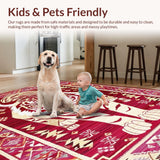 Ultra Soft Area Rug, Non Slip, Stain Resistant, Washable Area Rugs for Living Room, Bedroom, Elegant Distressed Geometric Flair(Red)