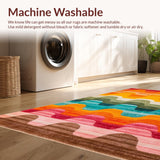 Ultra Soft Area Rug, Non Slip, Stain Resistant, Washable Area Rugs for Living Room, Bedroom, Artful Striped Colorful Motif(Orange)