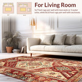 Ultra Soft Area Rug, Non Slip, Stain Resistant, Washable Area Rugs for Living Room, Bedroom, Chic Multicolor Medallion Style(Red)