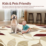 Ultra Soft Area Rug, Non Slip, Stain Resistant, Washable Area Rugs for Living Room, Bedroom, Crimson Tide Beige & Burgundy Abstract Leaf Motif(Beige)