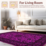 Ultra Soft Area Rug, Non Slip, Stain Resistant, Washable Area Rugs for Living Room, Bedroom, Vintage Scroll Flourish Aesthetic(Purple)