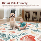 Ultra Soft Area Rug, Non Slip, Stain Resistant, Washable Area Rugs for Living Room, Bedroom, Cute Coral Patterned Delight(White)