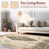 Ultra Soft Area Rug, Non Slip, Stain Resistant, Washable Area Rugs for Living Room, Bedroom, Beige Area Brown Distressed Medallion Retro(Beige)