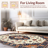 Ultra Soft Area Rug, Non Slip, Stain Resistant, Washable Area Rugs for Living Room, Bedroom, Chic Vintage Tiled Design(White)