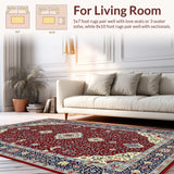 Ultra Soft Area Rug, Non Slip, Stain Resistant, Washable Area Rugs for Living Room, Bedroom, Stylish Traditional Ogee Patterned Rug(Red)