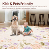 Ultra Soft Area Rug, Non Slip, Stain Resistant, Washable Area Rugs for Living Room, Bedroom, Beige Floral Throw Low Pile Spring Vibrant(Beige)