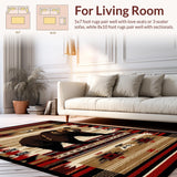 Ultra Soft Area Rug, Non Slip, Stain Resistant, Washable Area Rugs for Living Room, Bedroom, Vibrant Red and Brown Ethnic Pattern(Brown)