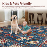 Ultra Soft Area Rug, Non Slip, Stain Resistant, Washable Area Rugs for Living Room, Bedroom, Vibrant Floral Ogee Motif(Blue)