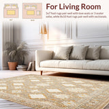 Ultra Soft Area Rug, Non Slip, Stain Resistant, Washable Area Rugs for Living Room, Bedroom, Elegant Beige Geometric Area with Diamond and Clean Lines(Beige)