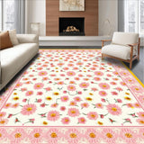 Ultra Soft Area Rug, Non Slip, Stain Resistant, Washable Area Rugs for Living Room, Bedroom, Delicate Microfiber Daisy Pattern(White)