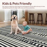 Ultra Soft Area Rug, Non Slip, Stain Resistant, Washable Area Rugs for Living Room, Bedroom, Wild Savanna Inspired Carpet With Sophisticated Contrast Line Arrangement(Black)