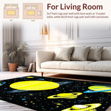 Ultra Soft Area Rug, Non Slip, Stain Resistant, Washable Area Rugs for Living Room, Bedroom, Whimsical Galactic Exploration Theme(Yellow)