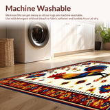 Ultra Soft Area Rug, Non Slip, Stain Resistant, Washable Area Rugs for Living Room, Bedroom, Country Rooster Design Area Slip Resistant Beige Multi Color Folk Art Style(White)