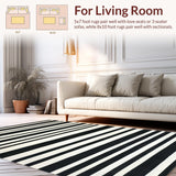 Ultra Soft Area Rug, Non Slip, Stain Resistant, Washable Area Rugs for Living Room, Bedroom, Modern Entry Carpet Bold Striped Design Indoor Outdoor Rug(Black)