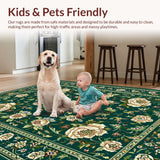 Ultra Soft Area Rug, Non Slip, Stain Resistant, Washable Area Rugs for Living Room, Bedroom, Luxurious Deep Emerald Floral Motif(Green)
