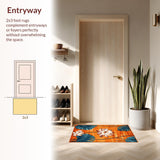 Ultra Soft Area Rug, Non Slip, Stain Resistant, Washable Area Rugs for Living Room, Bedroom, Rustic Earthy Lotus Print(Orange)