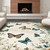 Ultra Soft Area Rug, Non Slip, Stain Resistant, Washable Area Rugs for Living Room, Bedroom, Whimsical Green Insect Motif Design(Beige)