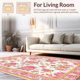 Ultra Soft Area Rug, Non Slip, Stain Resistant, Washable Area Rugs for Living Room, Bedroom, Trendy Vintage Inspired Flora(White)