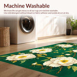 Ultra Soft Area Rug, Non Slip, Stain Resistant, Washable Area Rugs for Living Room, Bedroom, Naturalistic Peony Blossom Style(Green)
