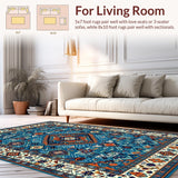 Ultra Soft Area Rug, Non Slip, Stain Resistant, Washable Area Rugs for Living Room, Bedroom, Rustic Geometric Color Fusion(Blue)
