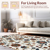 Ultra Soft Area Rug, Non Slip, Stain Resistant, Washable Area Rugs for Living Room, Bedroom, Vintage Boho Floral Living Room Low Pile Rug(White)