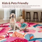 Ultra Soft Area Rug, Non Slip, Stain Resistant, Washable Area Rugs for Living Room, Bedroom, Boho Pink Floral Nursery Washable Rug(Pink)