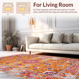 Ultra Soft Area Rug, Non Slip, Stain Resistant, Washable Area Rugs for Living Room, Bedroom, Artistic Distressed Circle Motif(Orange)
