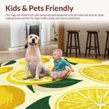 Ultra Soft Area Rug, Non Slip, Stain Resistant, Washable Area Rugs for Living Room, Bedroom, Seasonal Lemon Motif with Cozy Vibes(Yellow)