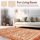 Ultra Soft Area Rug, Non Slip, Stain Resistant, Washable Area Rugs for Living Room, Bedroom, Rustic Geometric Burnt Orange Motif(Orange)