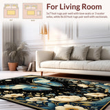 Ultra Soft Area Rug, Non Slip, Stain Resistant, Washable Area Rugs for Living Room, Bedroom, Retro Black Luna Moth Design(Blue)