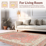 Ultra Soft Area Rug, Non Slip, Stain Resistant, Washable Area Rugs for Living Room, Bedroom, SERISSA Cream and Peach Medallion Rug, Small Decorative Floor Carpet(Red)