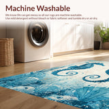 Ultra Soft Area Rug, Non Slip, Stain Resistant, Washable Area Rugs for Living Room, Bedroom, Trendy Ocean-Themed Area Rug with Decorative Seahorse and Shell Patterns(Blue)