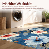Ultra Soft Area Rug, Non Slip, Stain Resistant, Washable Area Rugs for Living Room, Bedroom, Chic Blue-Red Botanical Pattern(Blue)