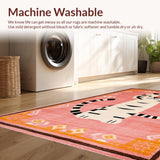 Ultra Soft Area Rug, Non Slip, Stain Resistant, Washable Area Rugs for Living Room, Bedroom, Bright Cheerful Tiger Design(Pink)