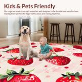 Ultra Soft Area Rug, Non Slip, Stain Resistant, Washable Area Rugs for Living Room, Bedroom, Charming Playful Fruit Motif(Red)