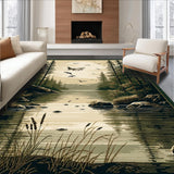 Ultra Soft Area Rug, Non Slip, Stain Resistant, Washable Area Rugs for Living Room, Bedroom, Vibrant Multi-Color Fishing Landscape(Brown)