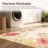 Ultra Soft Area Rug, Non Slip, Stain Resistant, Washable Area Rugs for Living Room, Bedroom, Contemporary Subtle Bloom Patterns(Beige)
