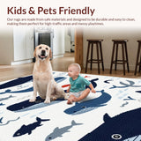 Ultra Soft Area Rug, Non Slip, Stain Resistant, Washable Area Rugs for Living Room, Bedroom, Lively Whale Graphic Composition(White)